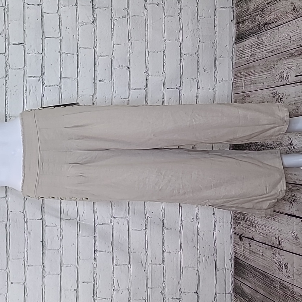 Rewash Side Button High Rise Wide Leg Linen Blend Cropped Pant Khaki/Tan - NWT